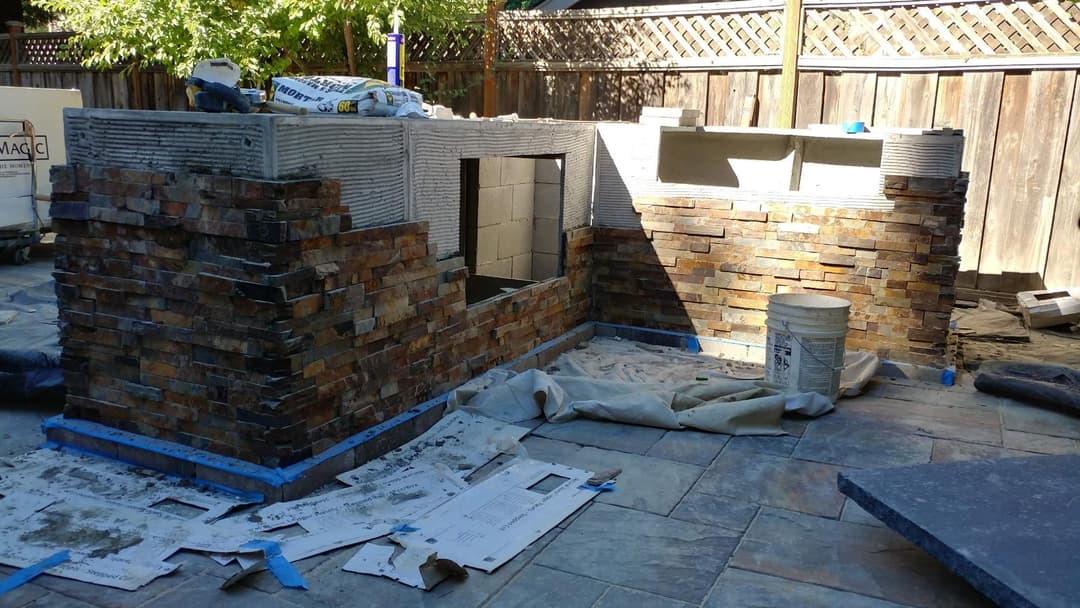 picture of custom paver backyard kitchen getting ready to be built in stockton california